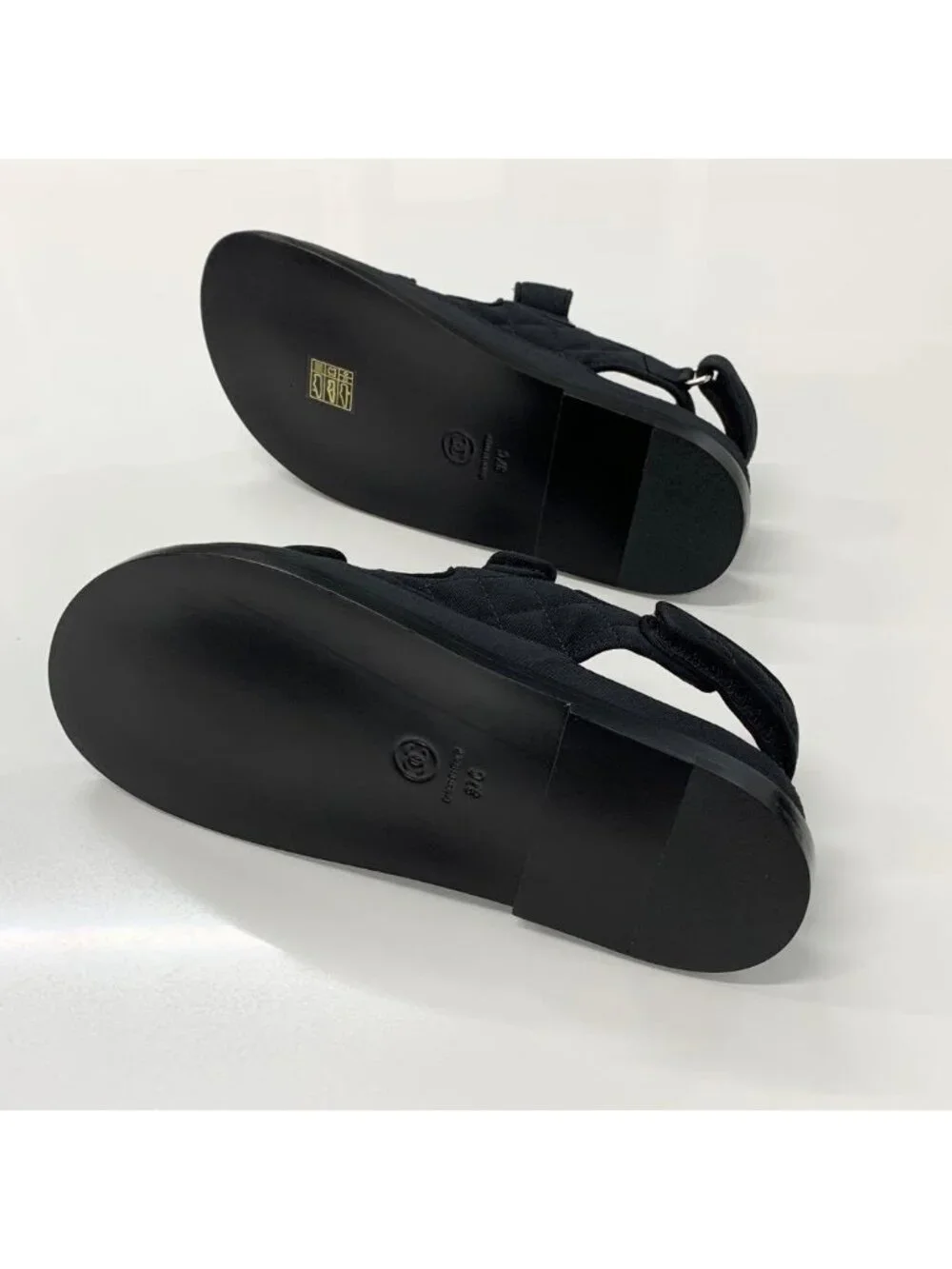 Chanel Fabric CC Logo Rhinestone Velcro Sandals